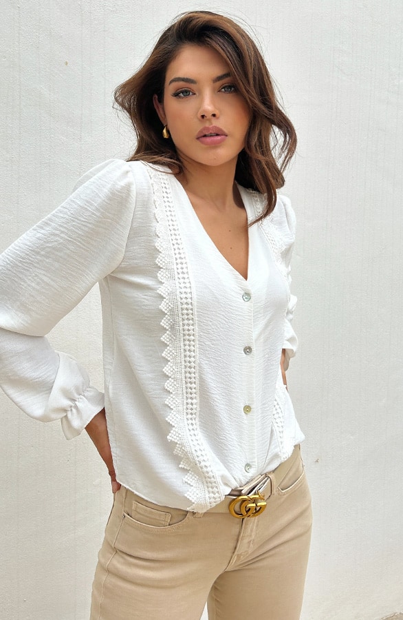 Lace Detail Blouse Ecru – shoparchief, foto 4