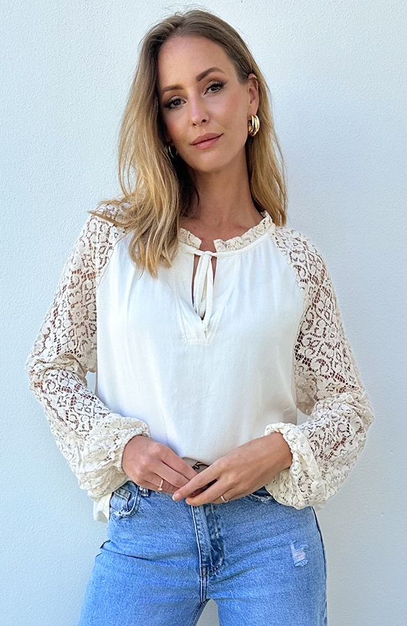 Lace Sleeve Shirt Ecru – shoparchief, foto 2