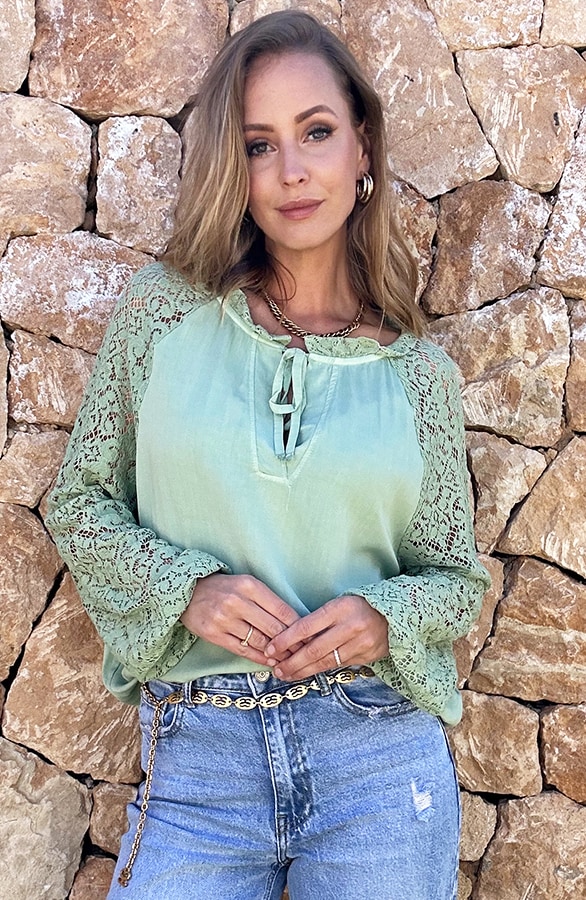 Lace Sleeve Shirt Mint – shoparchief, foto 2