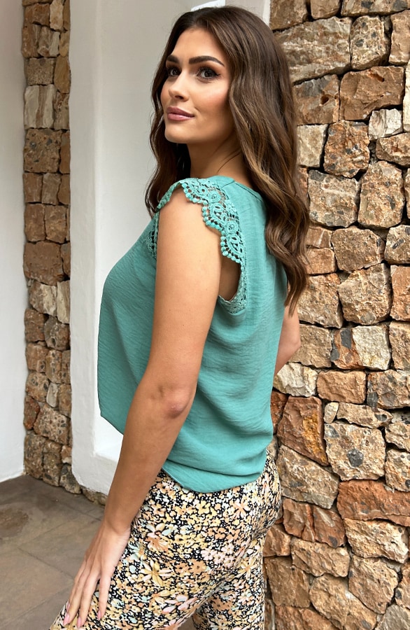Lace V-Hals Top Dames Mint – shoparchief, foto 2