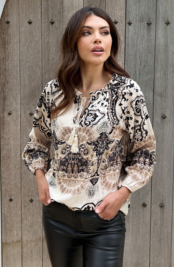 Loose Fit Detailed Blouse Zwart – shoparchief, foto 4