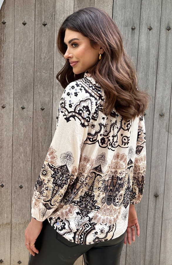 Loose Fit Detailed Blouse Zwart – shoparchief, foto 3