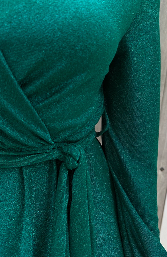 Lurex Jurk V-hals Bright Green – shoparchief, foto 5