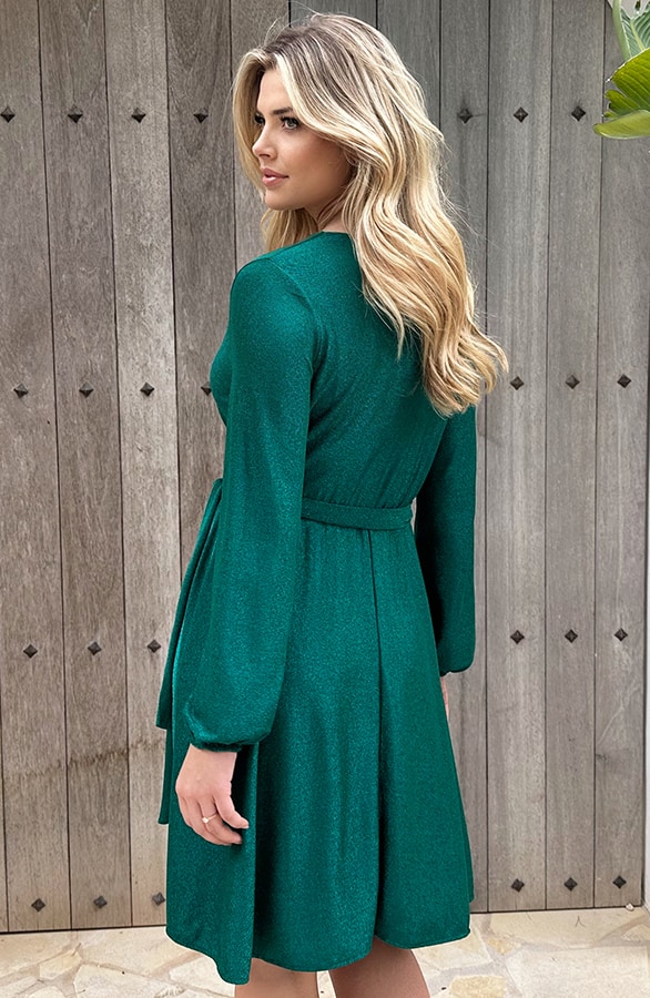 Lurex Jurk V-hals Bright Green – shoparchief, foto 3