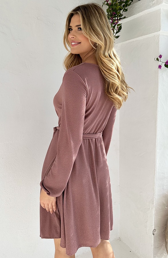 Lurex Jurk V-hals Rose Goud – shoparchief, foto 3