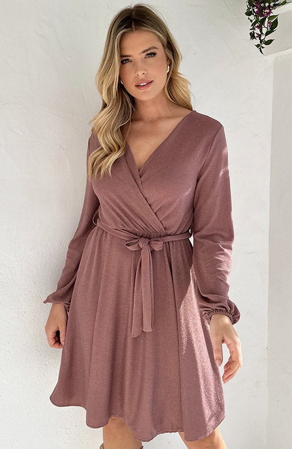 Lurex Jurk V-hals Rose Goud – shoparchief