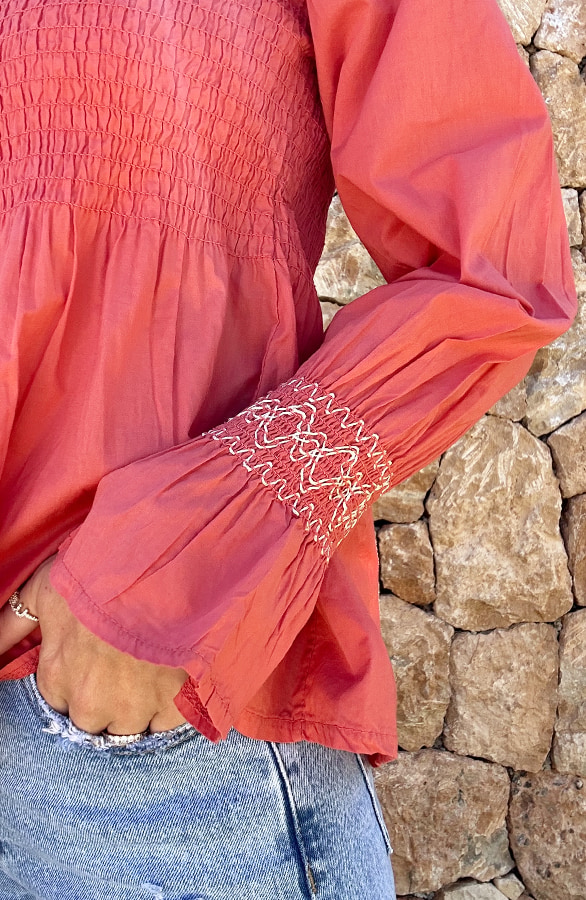 Lurex Smocked Blouse Koraal – shoparchief, foto 5