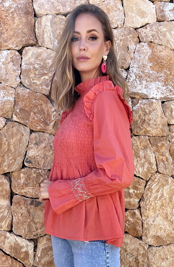 Lurex Smocked Blouse Koraal – shoparchief, foto 2