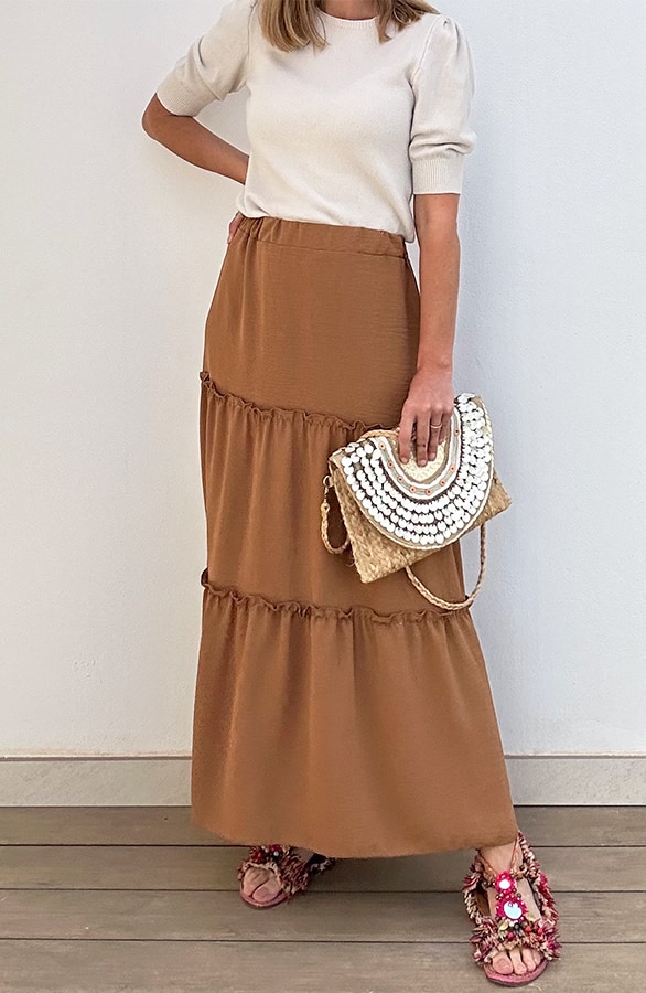 Maxi Rok Ruffle Camel – shoparchief, foto 3