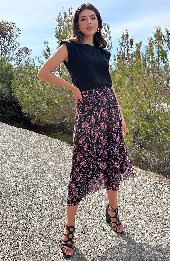 Midi Bloemen Split Rok Zwart – shoparchief, foto 6