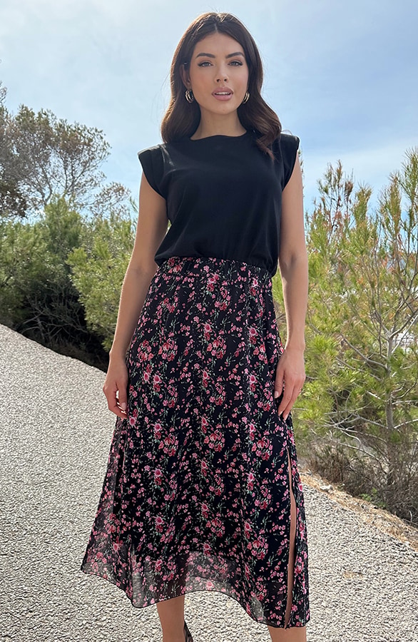 Midi Bloemen Split Rok Zwart – shoparchief, foto 5