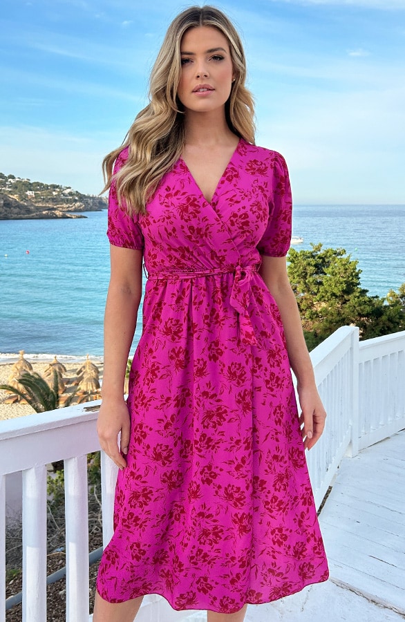 Midi Split Jurk Floral Fuchsia – shoparchief, foto 7