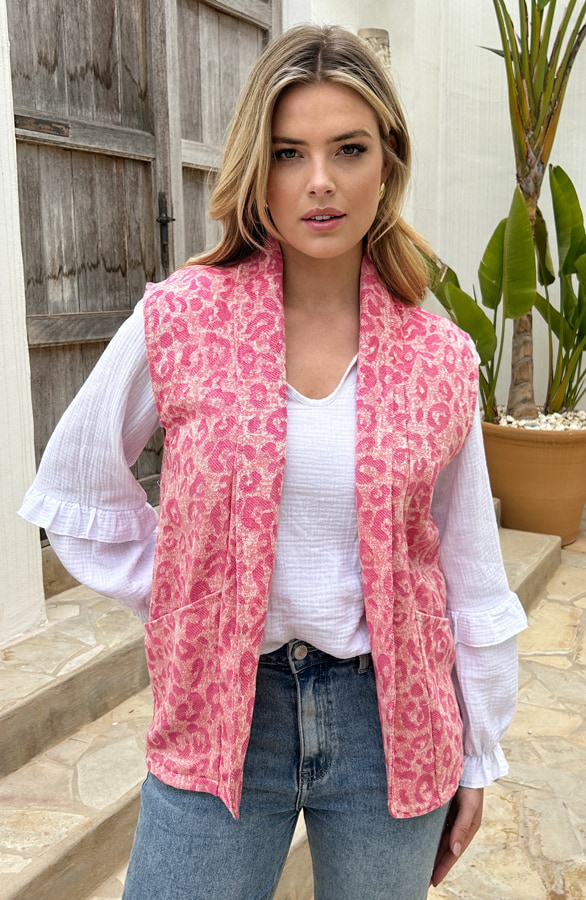 Oversized Leopard Gilet Roze – shoparchief, foto 2