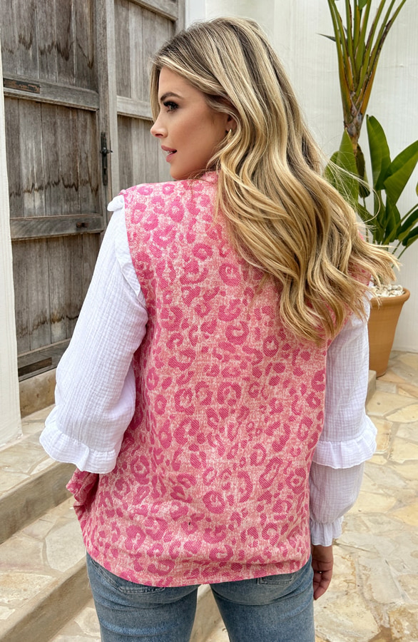 Oversized Leopard Gilet Roze – shoparchief, foto 3