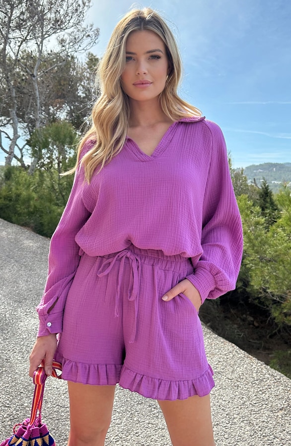 Oversized V-hals Blouse Mousseline Viola – shoparchief