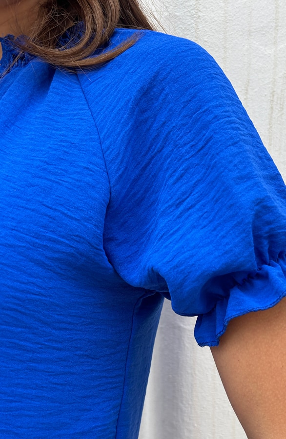 Pofmouwen Knopen Blouse Kobalt – shoparchief, foto 6