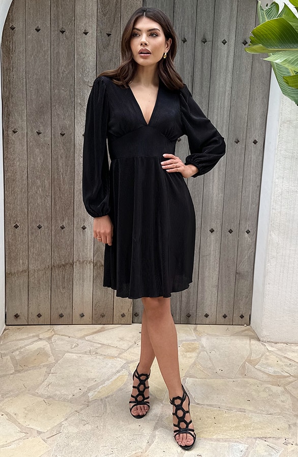 Pofmouwen Plisse Jurk Zwart – shoparchief, foto 5