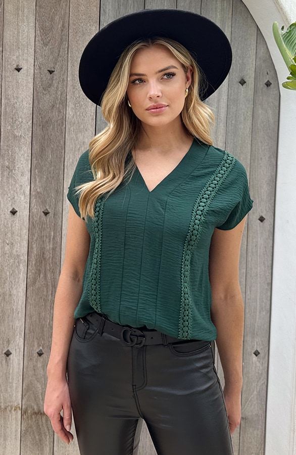 Romantic V-Hals Top Smaragd – shoparchief, foto 5