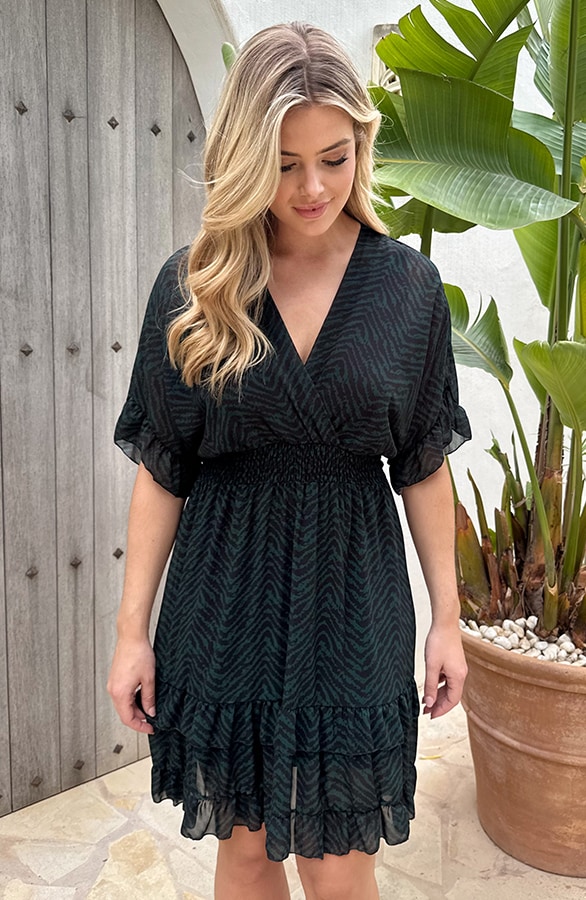 Ruffle Laagjes Jurk Exclusive Print Smaragd – shoparchief, foto 4