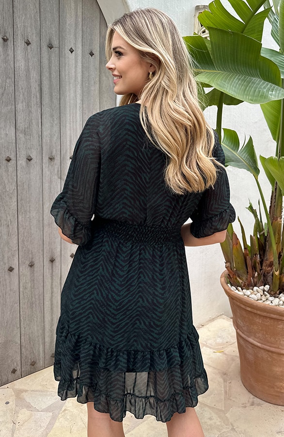 Ruffle Laagjes Jurk Exclusive Print Smaragd – shoparchief, foto 3