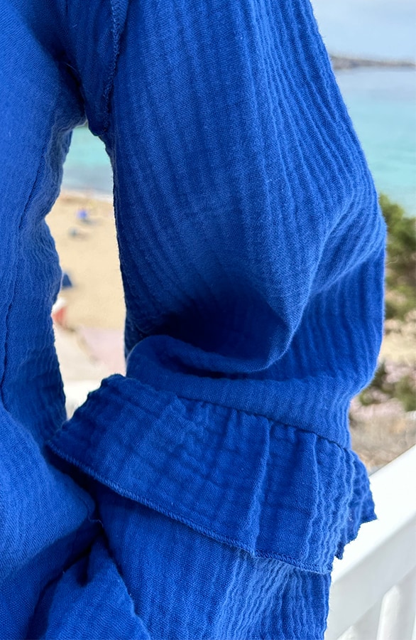 Ruffle Sleeve Blouse Mousseline Kobalt – shoparchief, foto 7