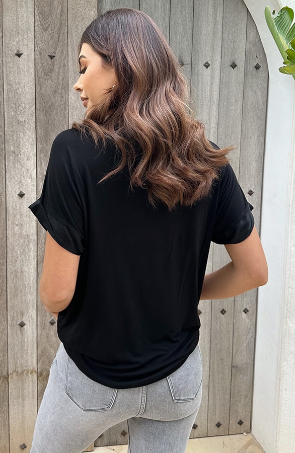 Silk Touch Top V-Hals Zwart – shoparchief, foto 3