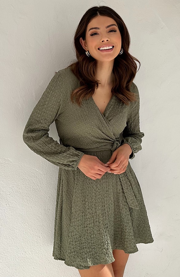Smocked Jurk V-Hals Army – shoparchief, foto 3