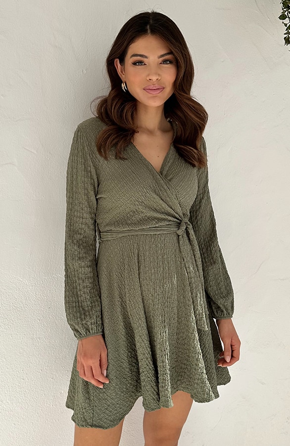 Smocked Jurk V-Hals Army – shoparchief