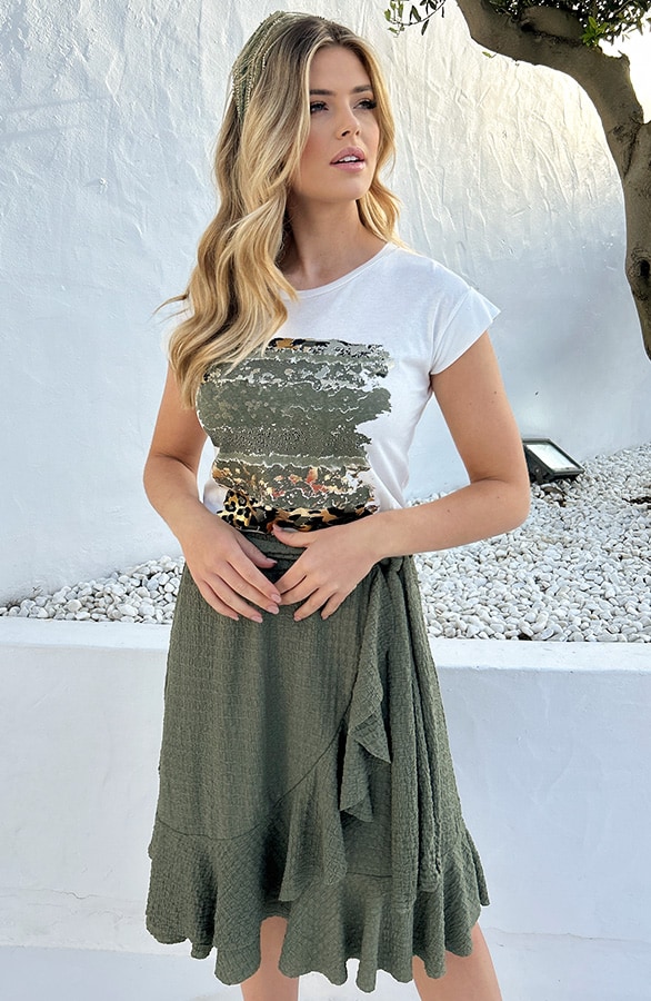 Smocked Ruffle Skirt Army – shoparchief, foto 4