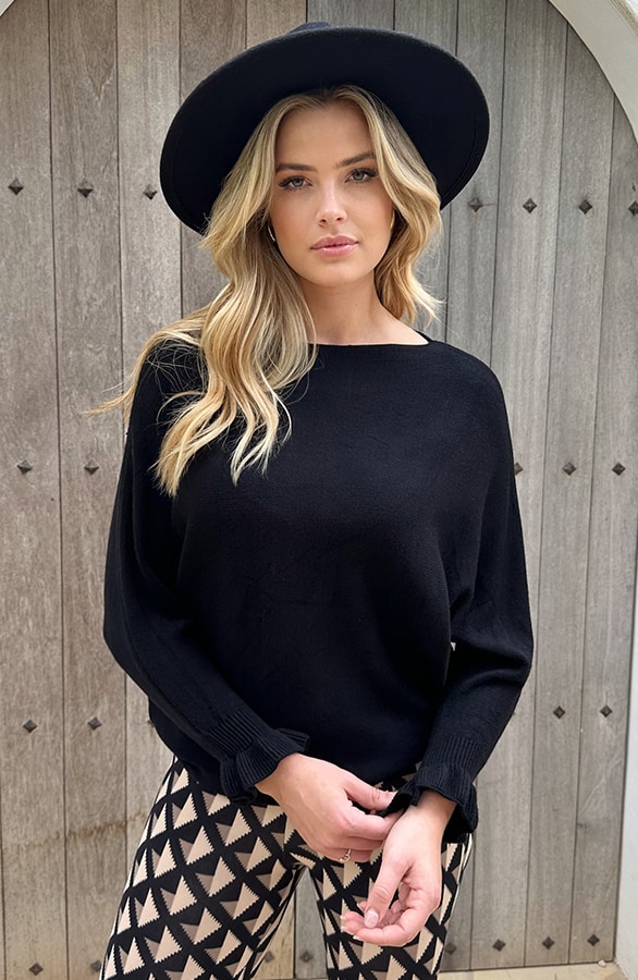 Soft Trui Ruffle Mouwen Zwart – shoparchief