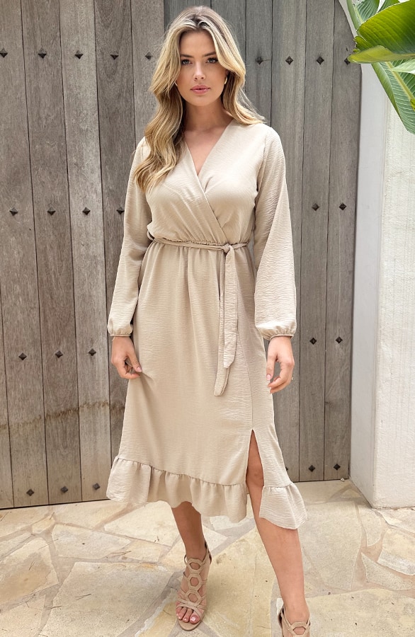 Split Jurk Midi Beige – shoparchief
