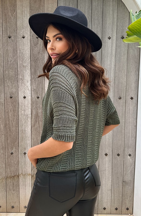 V-Hals Gehaakte Lurex Trui Army – shoparchief, foto 4