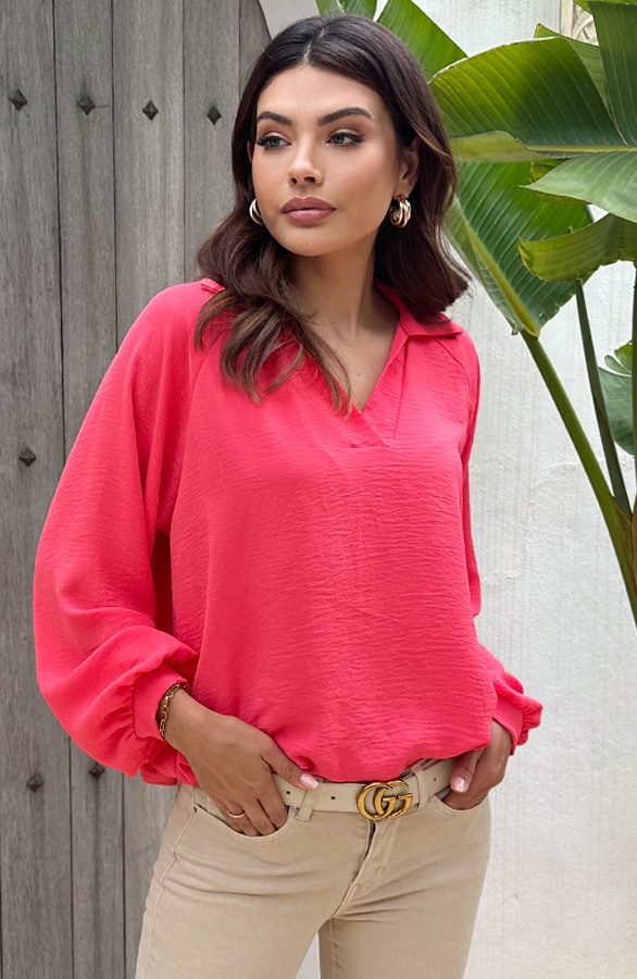 V-hals Blouse Rome Koraal – shoparchief