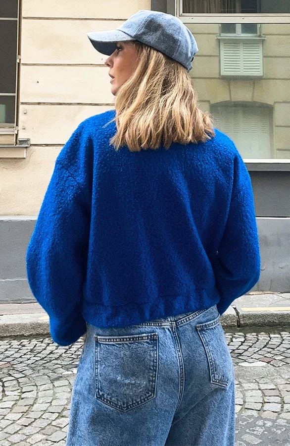 Bouclé Bomber Jacket Kobalt – jassen, foto 7
