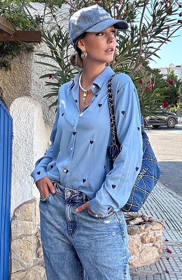 Hartjes Blouse Embroidery Denim Blue – shoparchief
