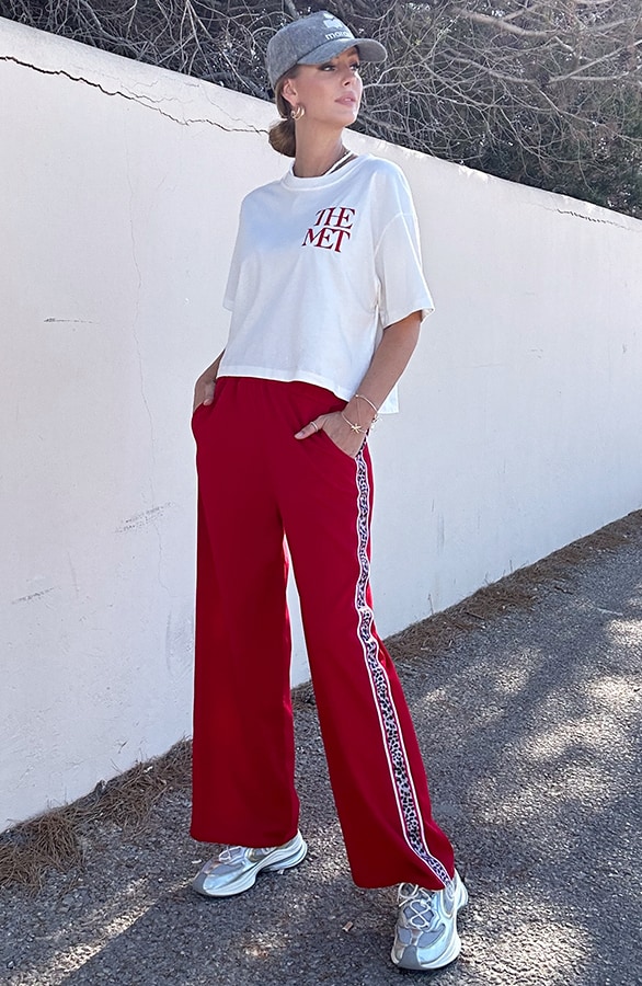 Yves Bies Straight Leg Pantalon Rood Leopard – shoparchief