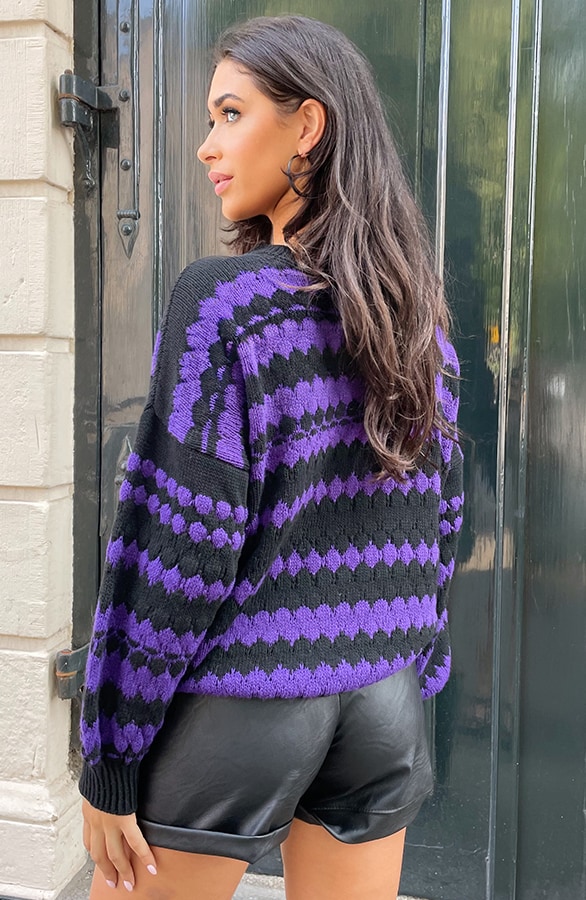 Boho Knitted Sweater Dark Purple – shoparchief, foto 4