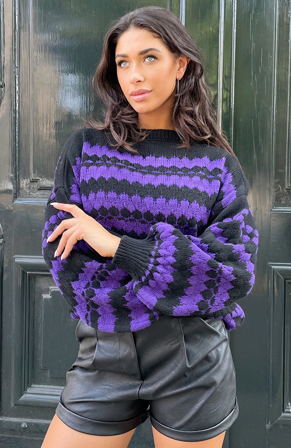 Boho Knitted Sweater Dark Purple – shoparchief, foto 7