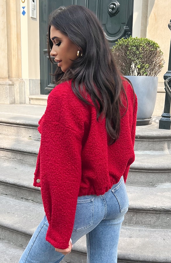 Bouclé Bomber Jacket Rood – shoparchief, foto 4