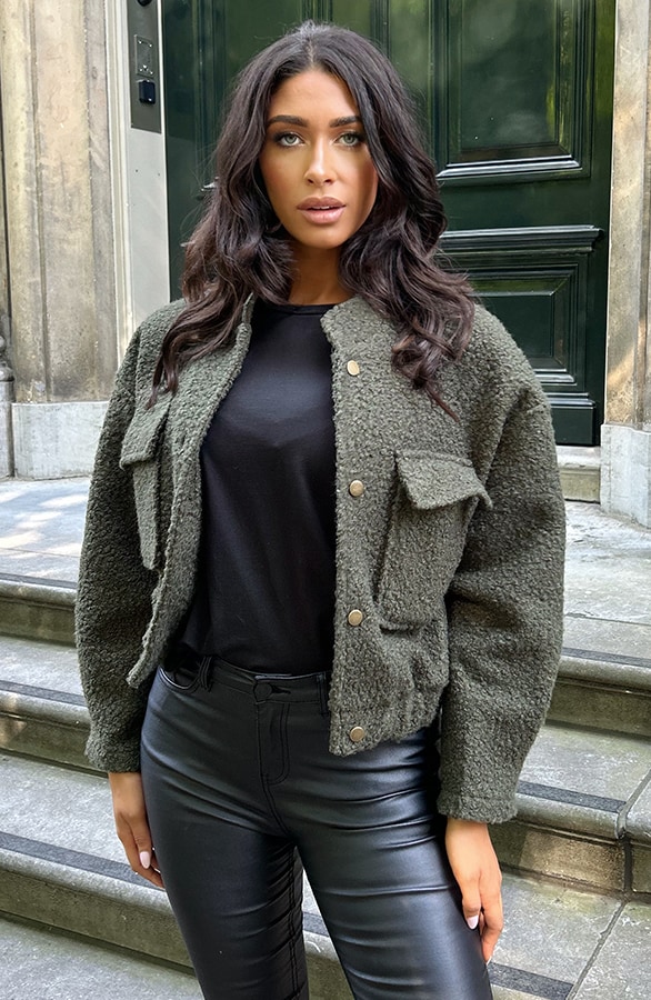 Boucle Bomber Jacket Army – shoparchief, foto 3