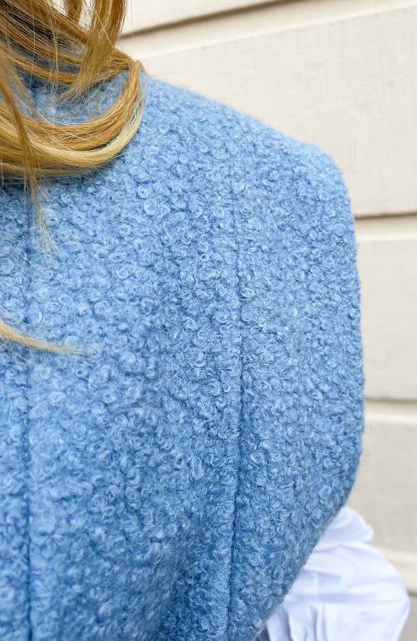 Bouclé Gilet Met Ceintuur Jeans Blauw – shoparchief, foto 6