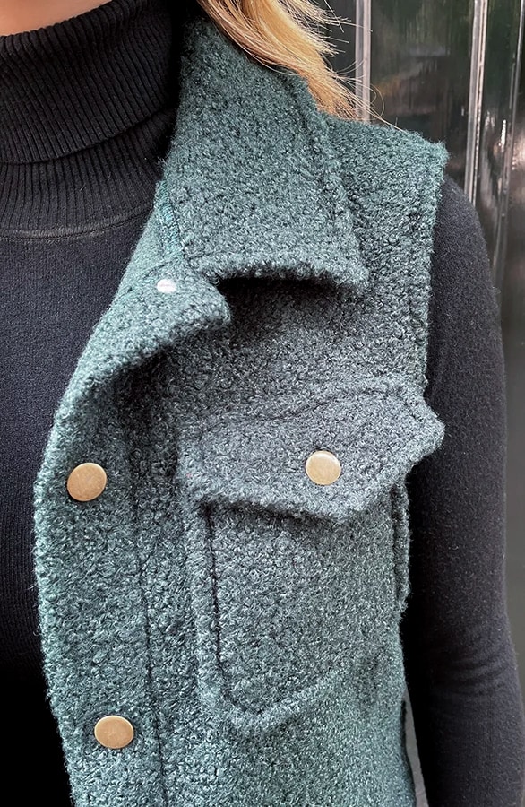 Bouclé Gilet Met Knopen Smaragd – shoparchief, foto 6