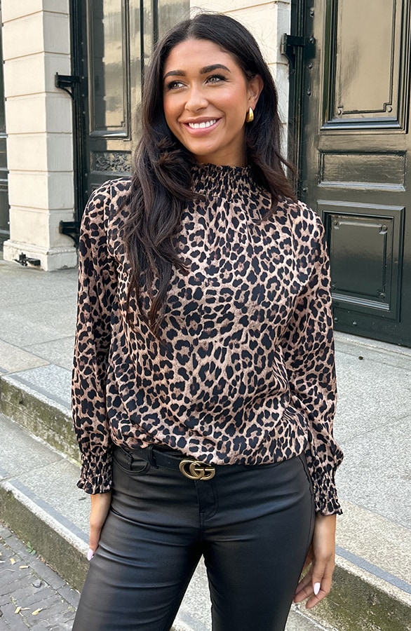 Col Blouse Leopard Camel – shoparchief, foto 3