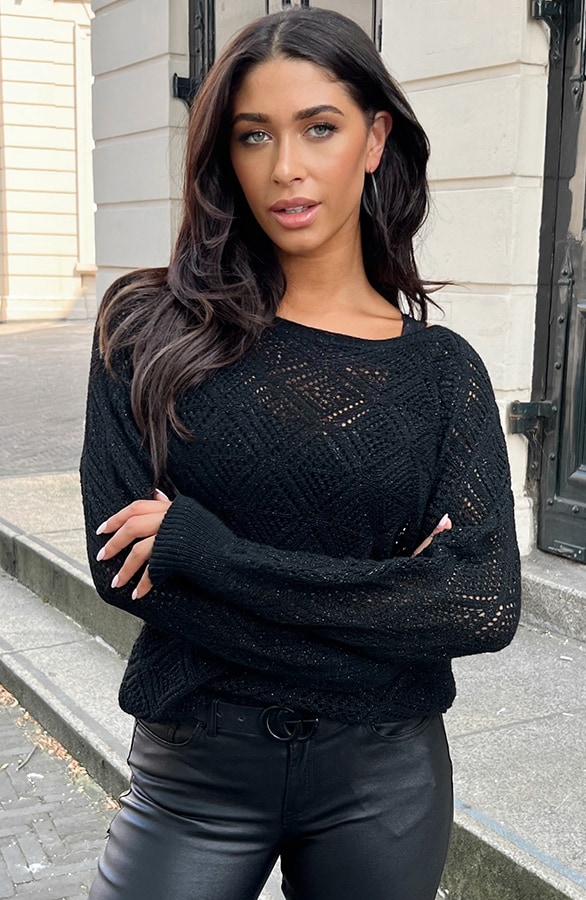 Gehaakte Lurex Top Longsleeve Zwart – tops, foto 3
