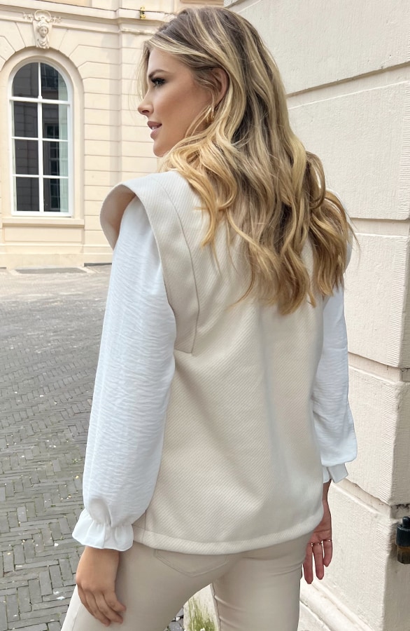 Stripe Gilet Shoulder Detail Light Beige – shoparchief, foto 3