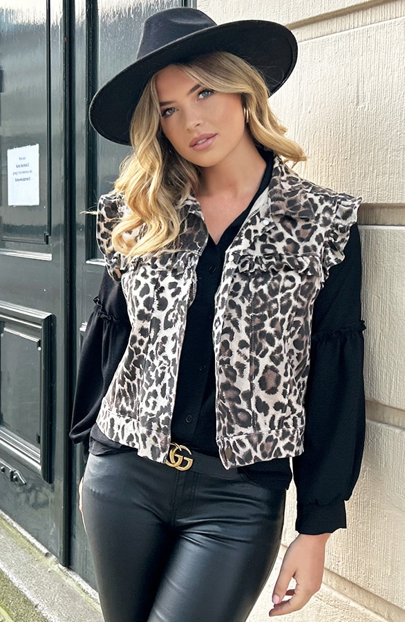 Ruffle Denim Gilet Leopard – shoparchief, foto 4