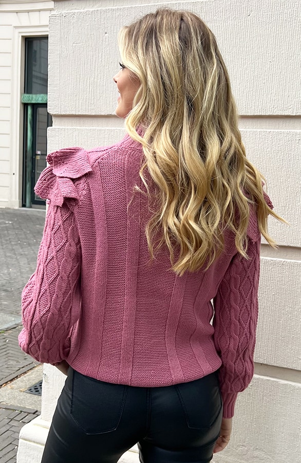 Kabel Ruffle Trui Dust Roze – shoparchief, foto 3