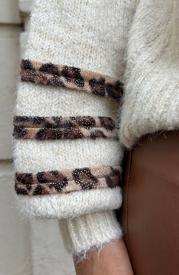 Leopard Detail Sleeve Sweater Ecru – shoparchief, foto 6