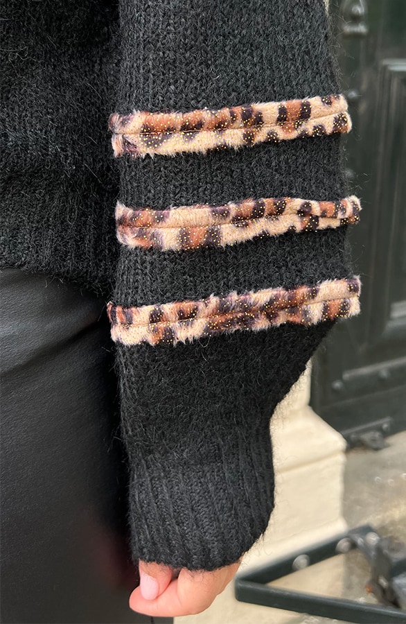 Leopard Detail Sleeve Sweater Zwart – shoparchief, foto 6