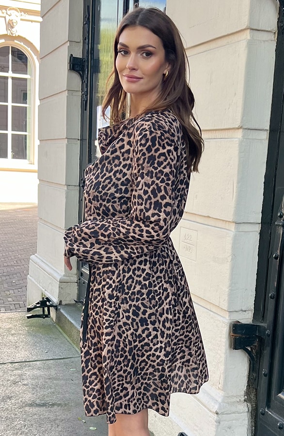 Leopard Jurk Waterval Hals Camel – shoparchief, foto 2